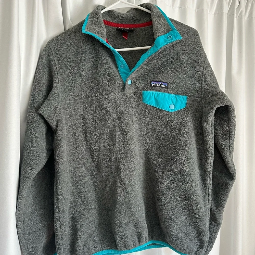 Patagonia Kids' Gray and Teal Fleece Jacket - Picture 2 of 3